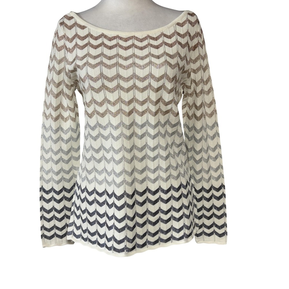 White House Black Market Sweater Womens Small White Metallic Chevron 15-8016